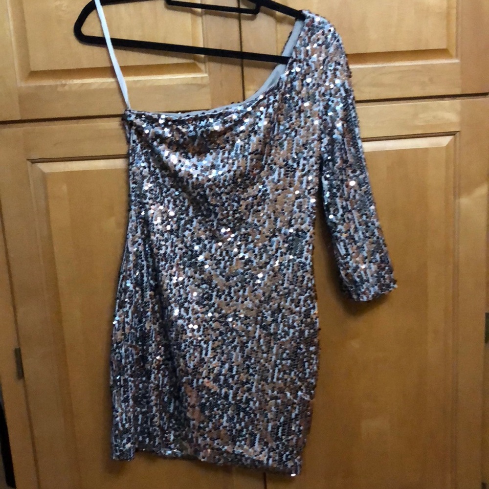 As U Wish Gold Sequin One Shoulder Dress